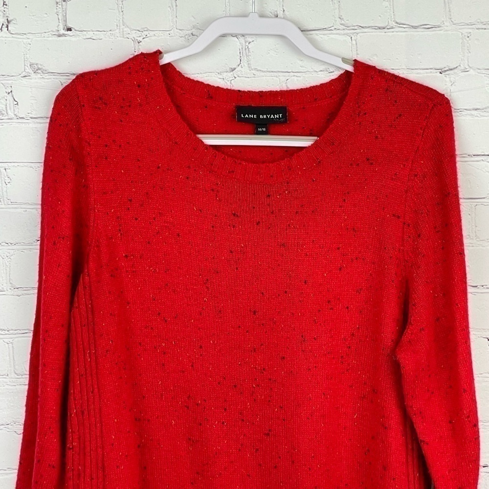Lane Bryant Women Sweater Round Neck Side Slit Curved Hem Long Sleeve 14/16 Red - Picture 3 of 10